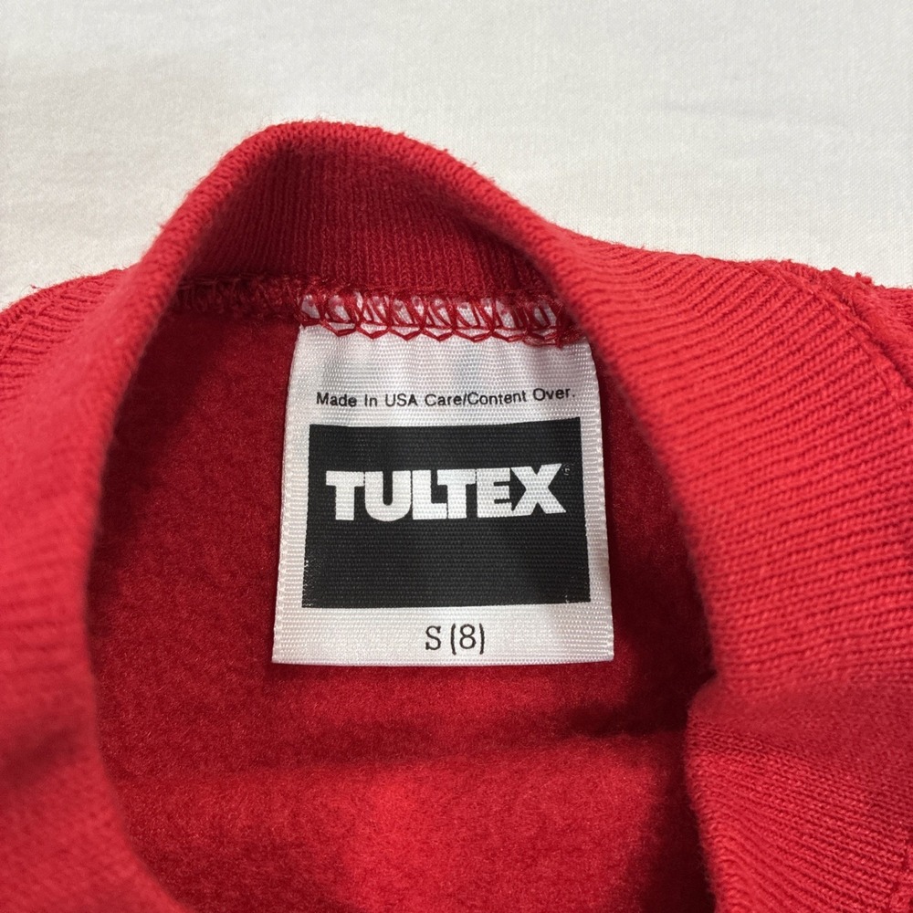 Vintage Tultex Sweater Youth‎ Small Red Made in USA Raglan Sweatshirt Blank 90s - Picture 4 of 11